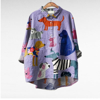 Yvonne | Exclusieve Damesblouse met Hondenprint